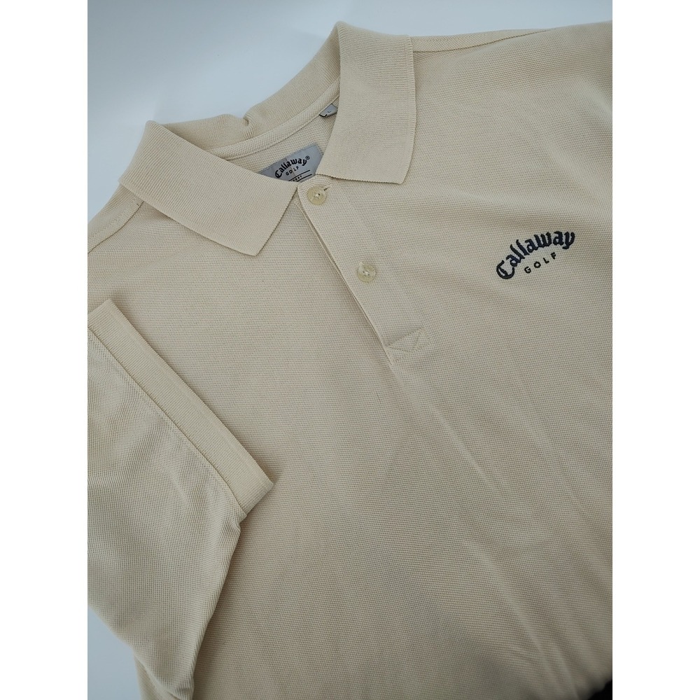 Callaway Golf Sport Polo Shirt Men Size L Beige Excellent Short Sleeve Pique